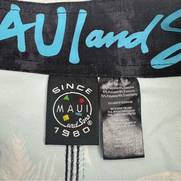 Maui and Sons Men’s Size 32 Black Shark 4 Way Stretch Palm Tree Board Shorts - Picture 7 of 8